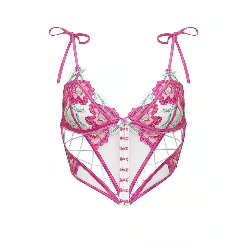For Love & Lemons Victoria's Secret Festival Floral Bustier Pink Embroidery Top - Picture 5 of 6